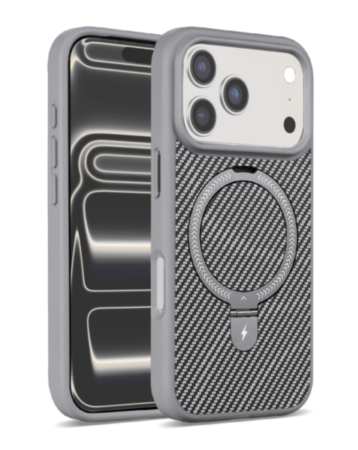Magnetic Kickstand Case with Carbon Fiber - GRAY for iPhone 17 Pro Max (Only Ground Shipping)