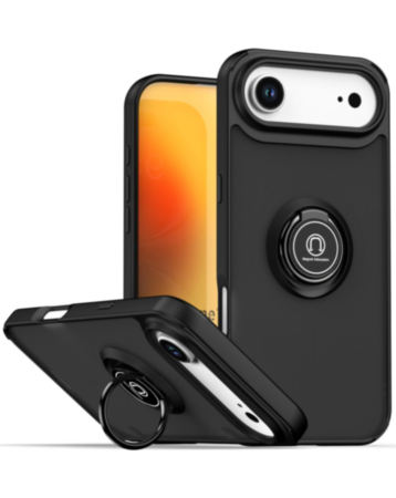 Hard PC Rear / Soft TPU Colorful Border Case with I-ring Holder - BLACK for iPhone Air (Only Ground Shipping)