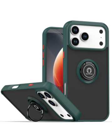 Hard PC Rear / Soft TPU Colorful Border Case with I-ring Holder - DARK GREEN for iPhone 17 Pro (Only Ground Shipping)