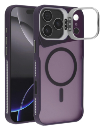 Matte Transparent Camera Stand Case with Wireless Charging (Purple) for iPhone 17 Pro Max / 18 Pro Max (Only Ground Shipping)