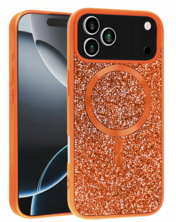 Thin Wireless Charging Bling Diamond Crystal Case (ORANGE) for iPhone 17 PRO (Only Ground Shipping)
