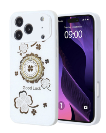 Luxury Printed Ring Holder Case for iPhone 17 Pro / 18 Pro (WHITE MANDALA) (Only Ground Shipping)
