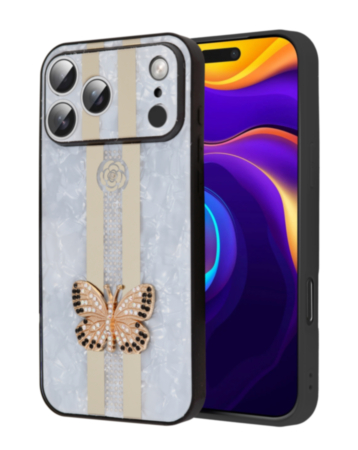 Luxury Printed Ring Holder Case for iPhone 17 Pro / 18 Pro (WHITE BUTTERFLY) (Only Ground Shipping)