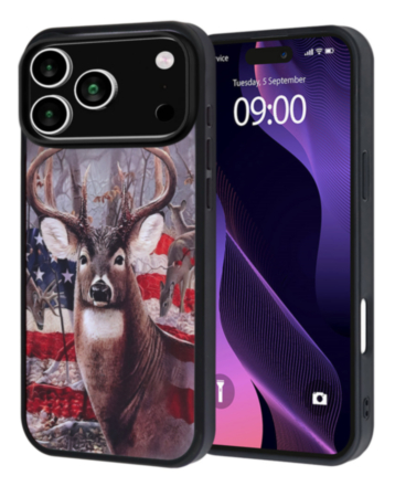 Printing Aluminum Plate Case for iPhone 17 Pro / 18 Pro (Deer USA Flag) (Only Ground Shipping)