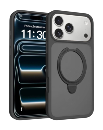Slim Clear Case with Foldable Ring Stand for iPhone 17 Pro / 18 Pro (BLACK) (Only Ground Shipping)