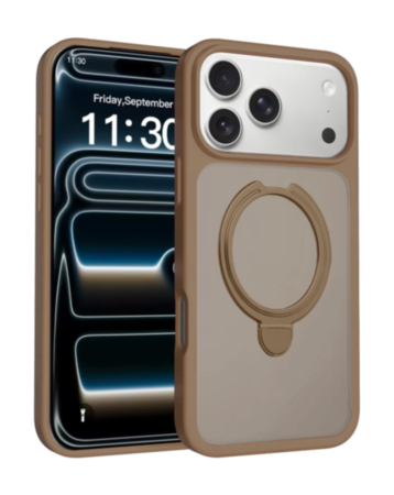 Slim Clear Case with Foldable Ring Stand for iPhone 17 Pro / 18 Pro (BROWN) (Only Ground Shipping)