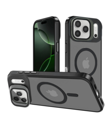 Slim Transparent Camera Stand Case with Wireless Charging (Black) for iPhone 17 Pro / 18 Pro (Only Ground Shipping)