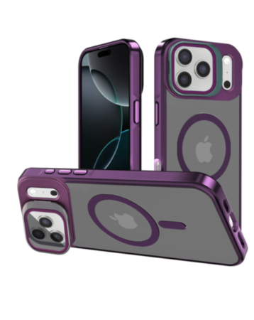 Slim Transparent Camera Stand Case with Wireless Charging (Purple) for iPhone 17 Pro / 18 Pro (Only Ground Shipping)