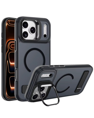 Matte Transparent Camera Stand & Kickstand with Wireless Charging Case for iPhone 17 Pro / 18 Pro (BLACK) (Only Ground Shipping)