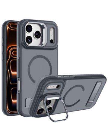 Matte Transparent Camera Stand & Kickstand with Wireless Charging Case for iPhone 17 Pro / 18 Pro (GRAY) (Only Ground Shipping)
