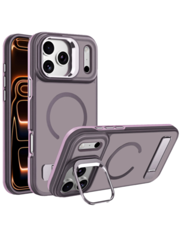 Matte Transparent Camera Stand & Kickstand with Wireless Charging Case for iPhone 17 Pro / 18 Pro (PINK) (Only Ground Shipping)