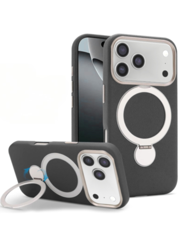 Silicone Magnetic Ring Stand Case for iPhone 17 Pro / 18 Pro (BLACK) (Only Ground Shipping)