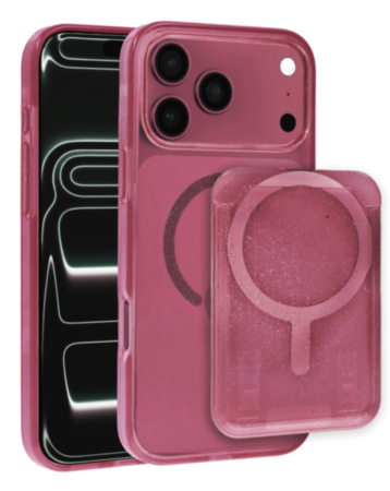 Glitter Magnetic Case with Wallet Slot for iPhone 17 Pro / 18 Pro (Burgundy) (Only Ground Shipping)