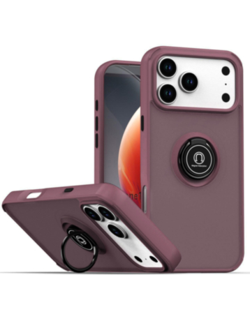 Hard PC Rear / Soft TPU Colorful Border Case with Ring Holder for iPhone 17 Pro / 18 Pro (Burgundy) (Only Ground Shipping)