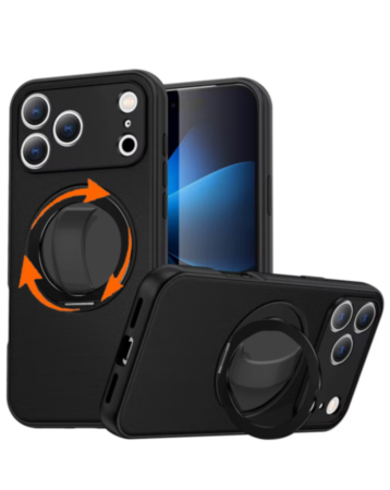 Textured Shockproof Case with 360 Rotating Ring Stand for iPhone 17 Pro / 18 Pro (BLACK) (Only Ground Shipping)