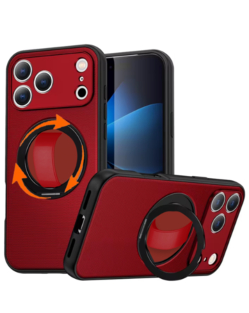 Textured Shockproof Case with 360 Rotating Ring Stand for iPhone 17 Pro / 18 Pro (RED) (Only Ground Shipping)