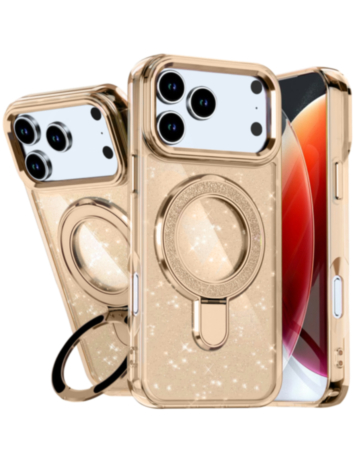 Glitter Ring Stand Protective Case for iPhone 17 Pro / 18 Pro (GOLD) (Only Ground Shipping)