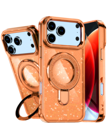 Glitter Ring Stand Protective Case for iPhone 17 Pro / 18 Pro (ORANGE) (Only Ground Shipping)