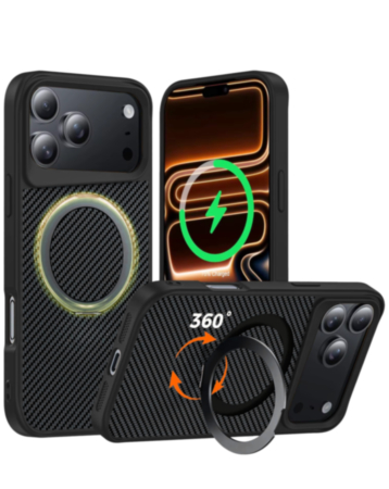 Premium Quality Magnetic Protective Case with 360 Rotating Ring Stand for iPhone 17 Pro / 18 Pro (BLACK) (Only Ground Shipping)
