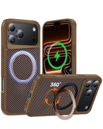 Premium Quality Magnetic Protective Case with 360 Rotating Ring Stand for iPhone 17 Pro / 18 Pro (GOLD) (Only Ground Shipping)