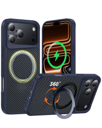 Premium Quality Magnetic Protective Case with 360 Rotating Ring Stand for iPhone 17 Pro / 18 Pro (NAVY) (Only Ground Shipping)