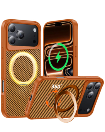 Premium Quality Magnetic Protective Case with 360 Rotating Ring Stand for iPhone 17 Pro / 18 Pro (ORANGE) (Only Ground Shipping)
