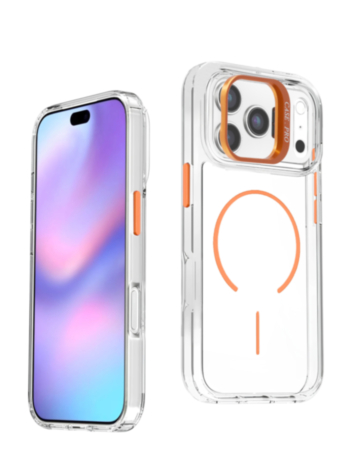 Magnetic Clear Case with Camera Kickstand for iPhone 17 Pro / 18 Pro (ORANGE) (Only Ground Shipping)