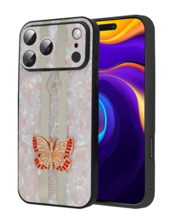 Luxury Printed Ring Holder Case for iPhone 17 Pro Max / 18 Pro Max (PINK BUTTERFLY STRIPE) (Only Ground Shipping)