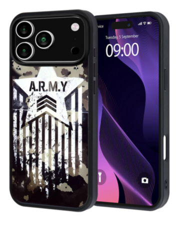 Printing Aluminum Plate Case for iPhone 17 Pro Max / 18 Pro Max (Army Camo) (Only Ground Shipping)