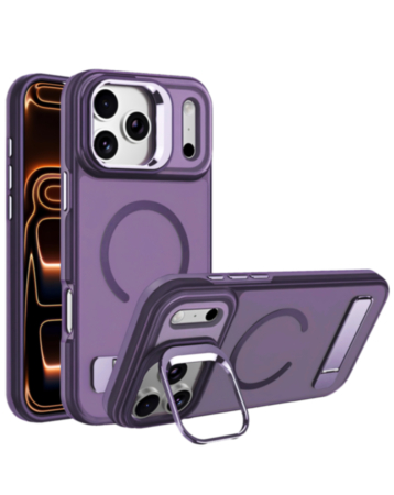 Matte Transparent Camera Stand & Kickstand with Wireless Charging Case for iPhone 17 Pro Max / 18 Pro Max (PURPLE) (Only Ground Shipping)