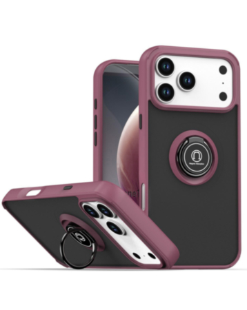Hard PC Rear / Soft TPU Colorful Border Case with Ring Holder for iPhone 17 Pro Max / 18 Pro Max (Burgundy) (Only Ground Shipping)