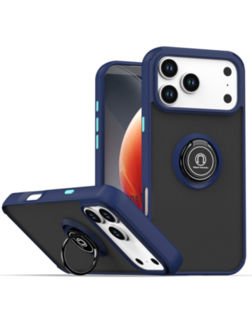 Hard PC Rear / Soft TPU Colorful Border Case with ring Holder for iPhone 17 Pro Max / 18 Pro Max (NAVY) (Only Ground Shipping)