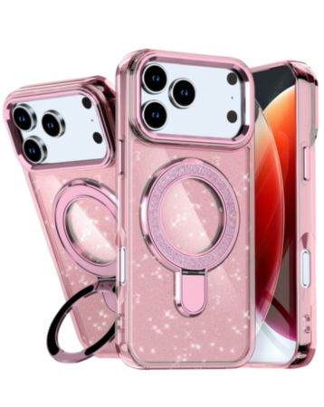 Glitter Ring Stand Protective Case for iPhone 17 Pro Max / 18 Pro Max (PINK) (Only Ground Shipping)
