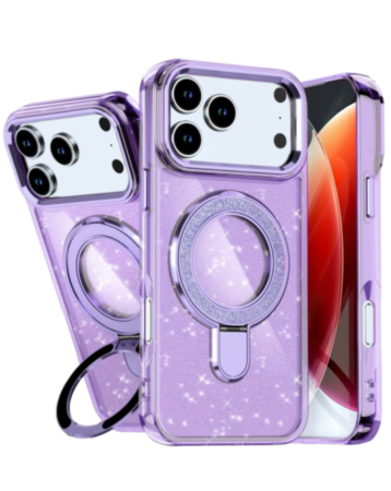 Glitter Ring Stand Protective Case for iPhone 17 Pro Max / 18 Pro Max (PURPLE) (Only Ground Shipping)