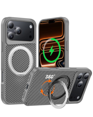 Premium Quality Magnetic Protective Case with 360 Rotating Ring Stand for iPhone 17 Pro Max / 18 Pro Max (SILVER) (Only Ground Shipping)