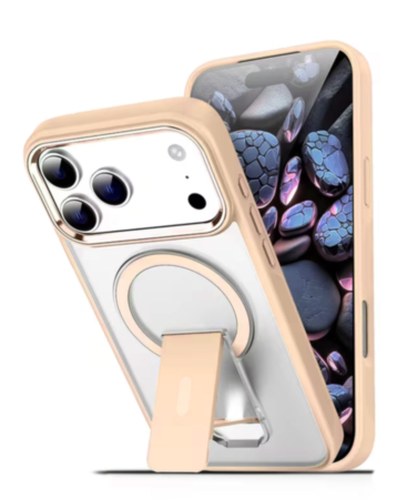 Clear Magnetic Case with Built-in Kickstand for iPhone 17 Pro Max / 18 Pro Max (CHAMPAGNE GOLD) (Only Ground Shipping)