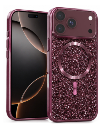 Wireless Charging Bling Diamond Crystal Case (Burgundy) for iPhone 17 Pro Max / 18 Pro Max (Only Ground Shipping)
