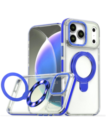 Transparent Wireless Charging Kickstand Case (Blue) for iPhone 17 Pro Max / 18 Pro Max (Only Ground Shipping)