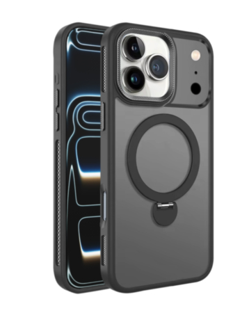 Wireless Charging Case with Built-in Rotating Ring Stand (Black) for iPhone 17 Pro / 18 Pro (Only Ground Shipping)