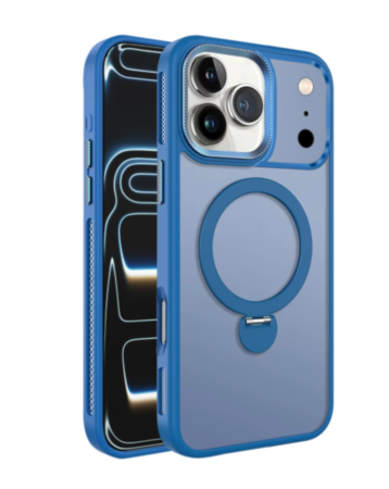 Wireless Charging Case with Built-in Rotating Ring Stand (Blue) for iPhone 17 Pro / 18 Pro (Only Ground Shipping)