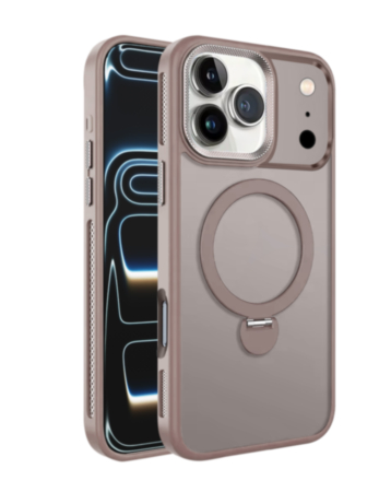 Wireless Charging Case with Built-in Rotating Ring Stand (Brown) for iPhone 17 Pro / 18 Pro (Only Ground Shipping)