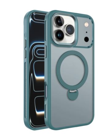 Wireless Charging Case with Built-in Rotating Ring Stand (Green) for iPhone 17 Pro / 18 Pro (Only Ground Shipping)