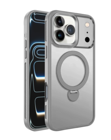 Wireless Charging Case with Built-in Rotating Ring Stand (Gray) for iPhone 17 Pro / 18 Pro (Only Ground Shipping)