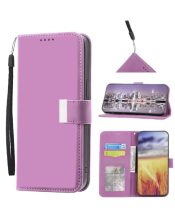 Elegant Leather Wallet Case with Wristlet Strap for iPhone 17 Pro Max / 18 Pro Max (PURPLE) (Only Ground Shipping)