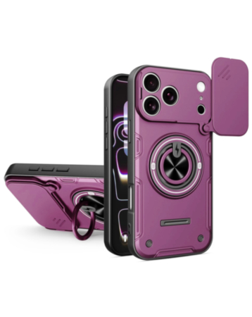 Magnetic Ring Stand Case with Camera Cover (Burgundy) for iPhone 17 Pro Max / 18 Pro Max (Only Ground Shipping)