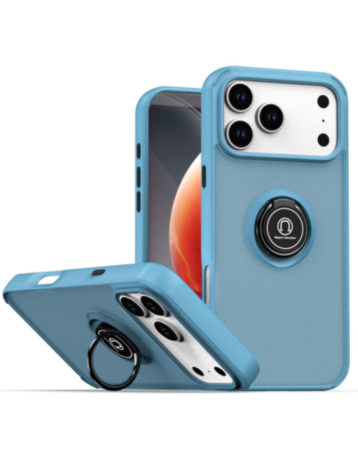 Hard PC Rear / Soft TPU Colorful Border Case with Ring Holder for iPhone 17 Pro Max / 18 Pro Max (Glacier) (Only Ground Shipping)