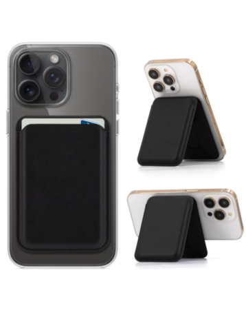 Magnetic Leather Phone Wallet Stand with IC Chip (BLACK) (Only Ground Shipping)