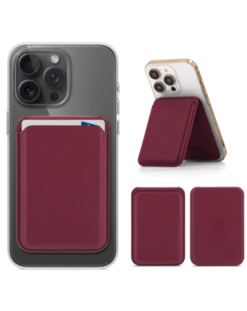Magnetic Leather Phone Wallet Stand with IC Chip (Burgundy) (Only Ground Shipping)