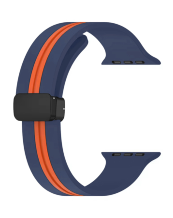 MagStripe Dual Color Magnetic Silicone Band (Midnight Blue & Orange) for iWatch (42 / 44 / 45 / 46 / 49mm) (Only Ground Shipping)