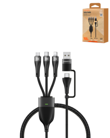 PISEN PRO-Mars Series Aluminum Alloy USB / Type-C to 3-in-1 (Lightning + Type-C + Micro USB) Braided Charging Data Cable (Black) (4ft) (100W) (Only Ground Shipping)